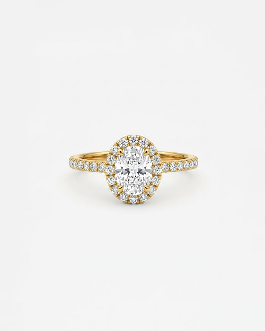 1ct oval halo rhodium plated ring