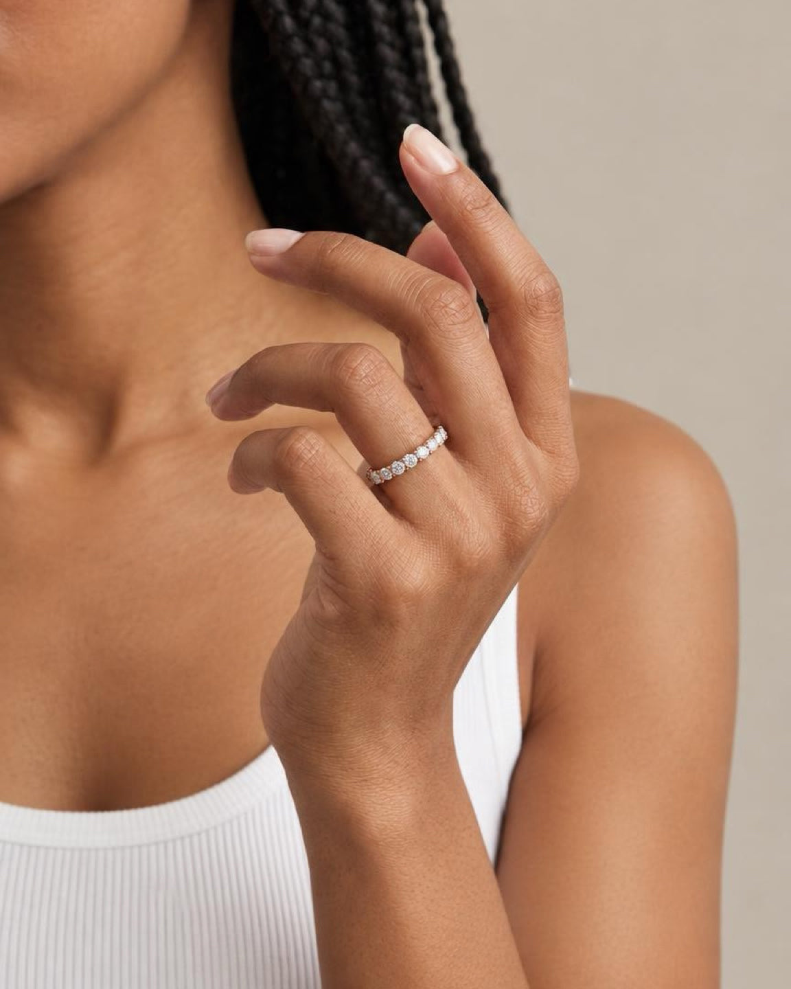 0.07ct half eternity lab grown diamond rhodium plated ring