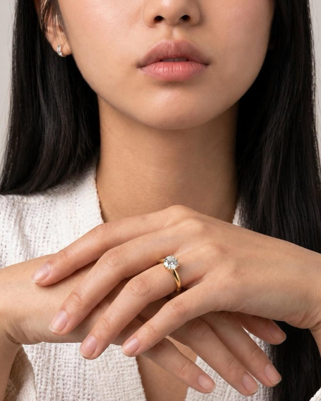 1ct round 6 claw rhodium plated ring