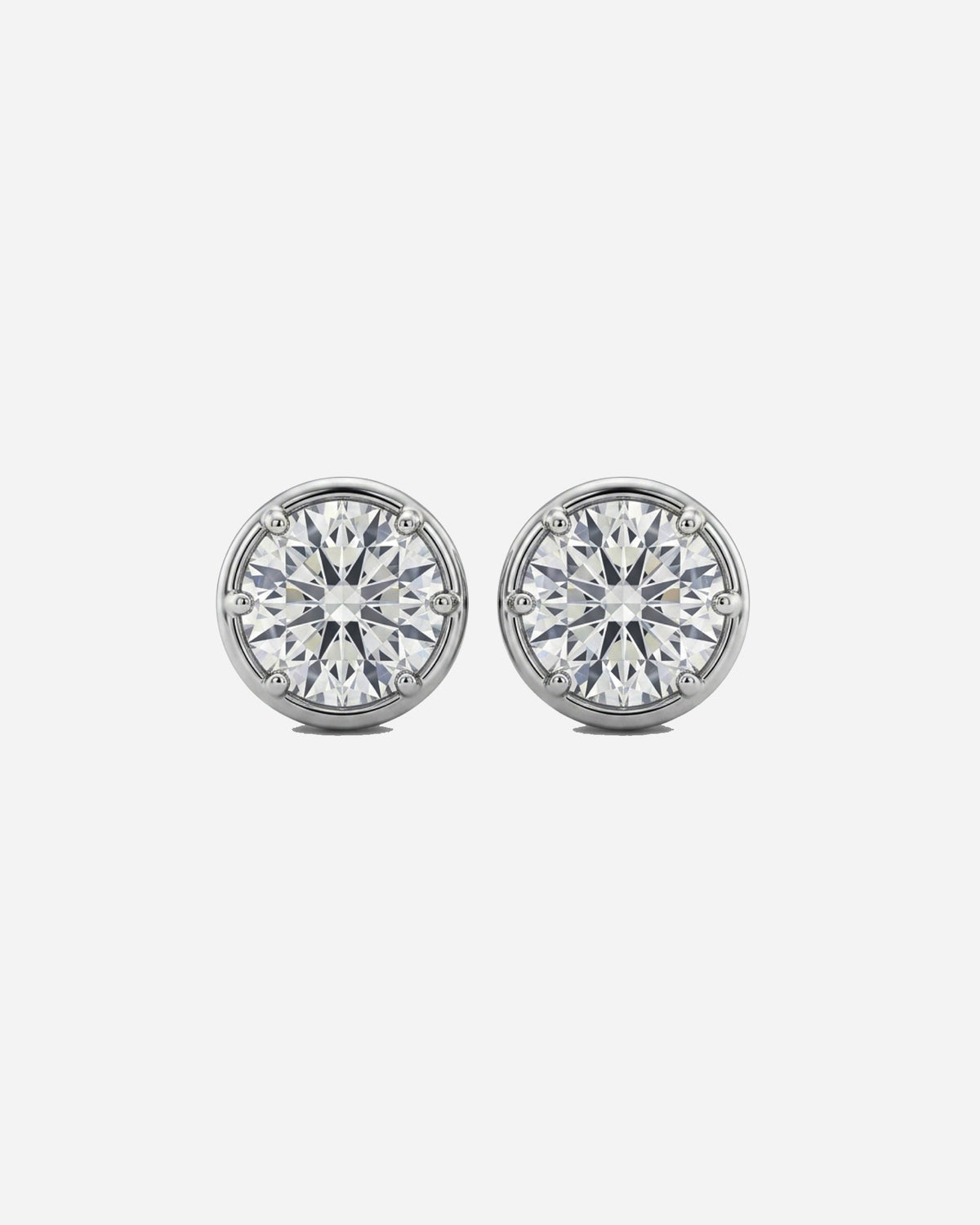 1ct round bazel lab-grown diamond rhodium plated alloy studded earrings