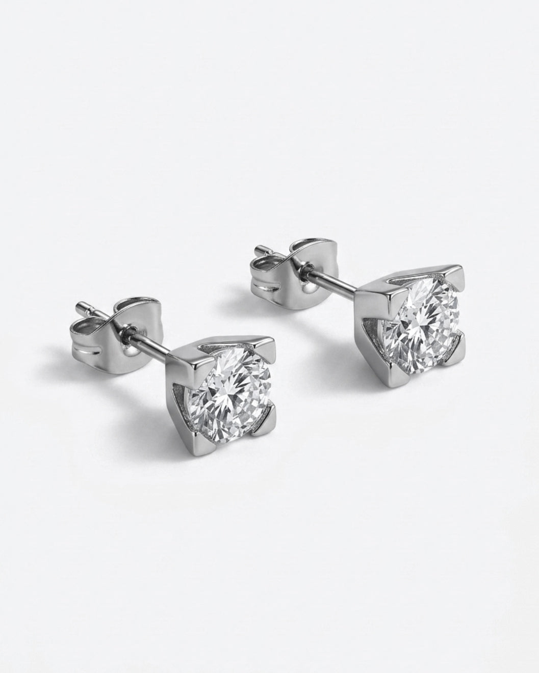 1ct round C square lab-grown diamond rhodium plated alloy studded earrings