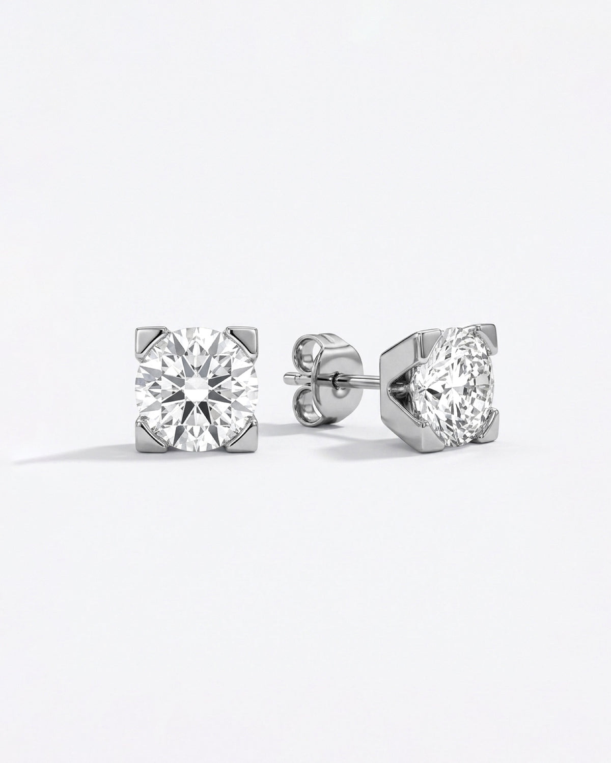 1ct round C square lab-grown diamond rhodium plated alloy studded earrings