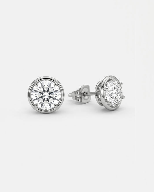 1ct round bazel lab-grown diamond rhodium plated alloy studded earrings