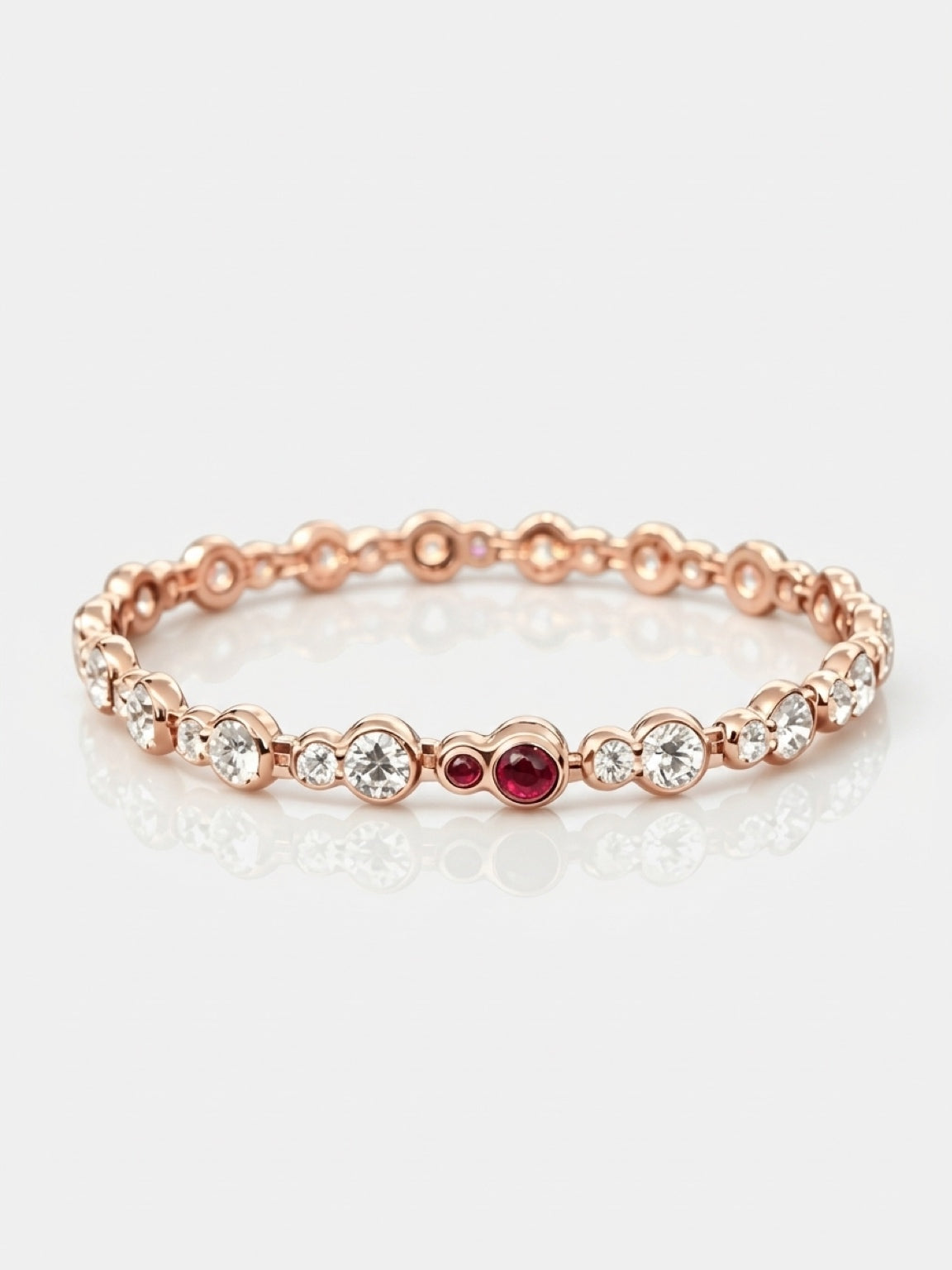 bubble round lab grown diamond rhodium plated rose gold tennis bracelet