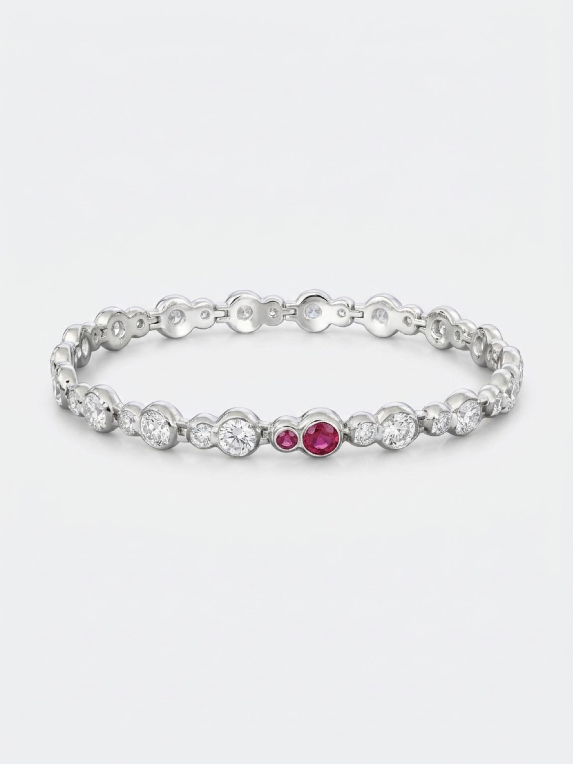bubble round lab grown diamond rhodium plated tennis bracelet