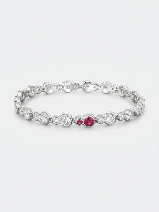 bubble round lab grown diamond rhodium plated tennis bracelet