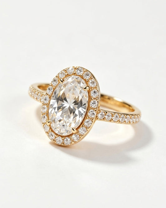 1ct oval halo lab grown diamond rhodium plated ring