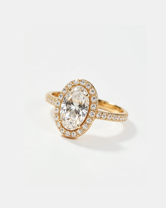 1ct oval halo lab grown diamond rhodium plated ring