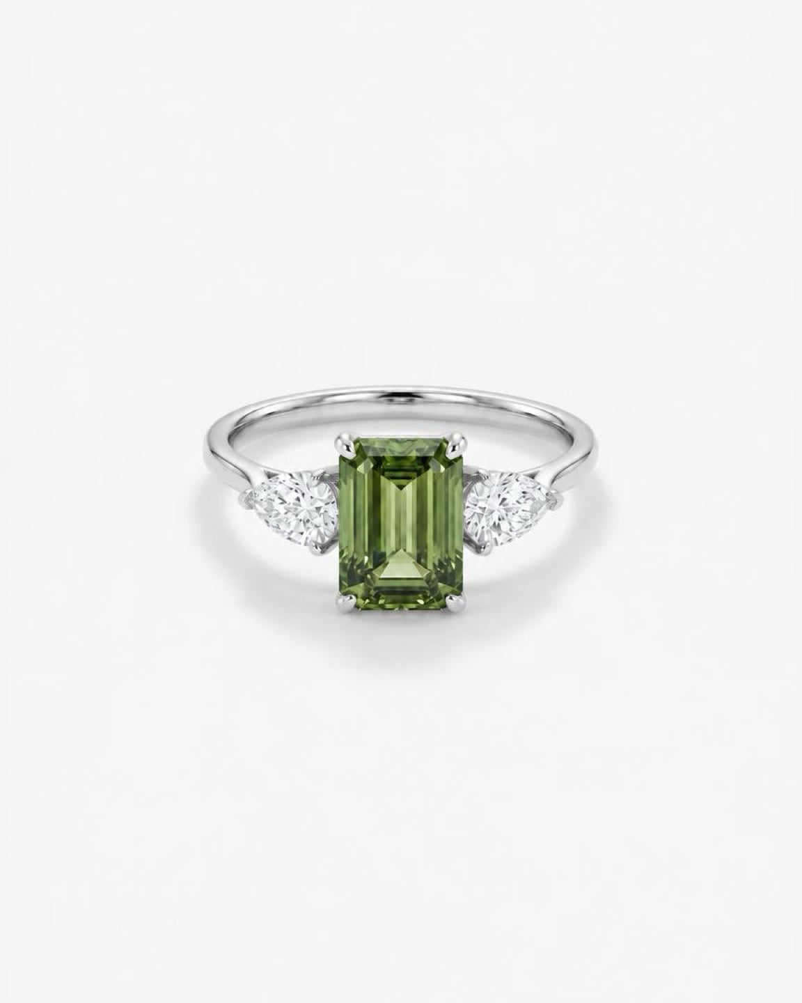 1.5ct fancy green emerald 3-stone lab grown diamond 14K ring