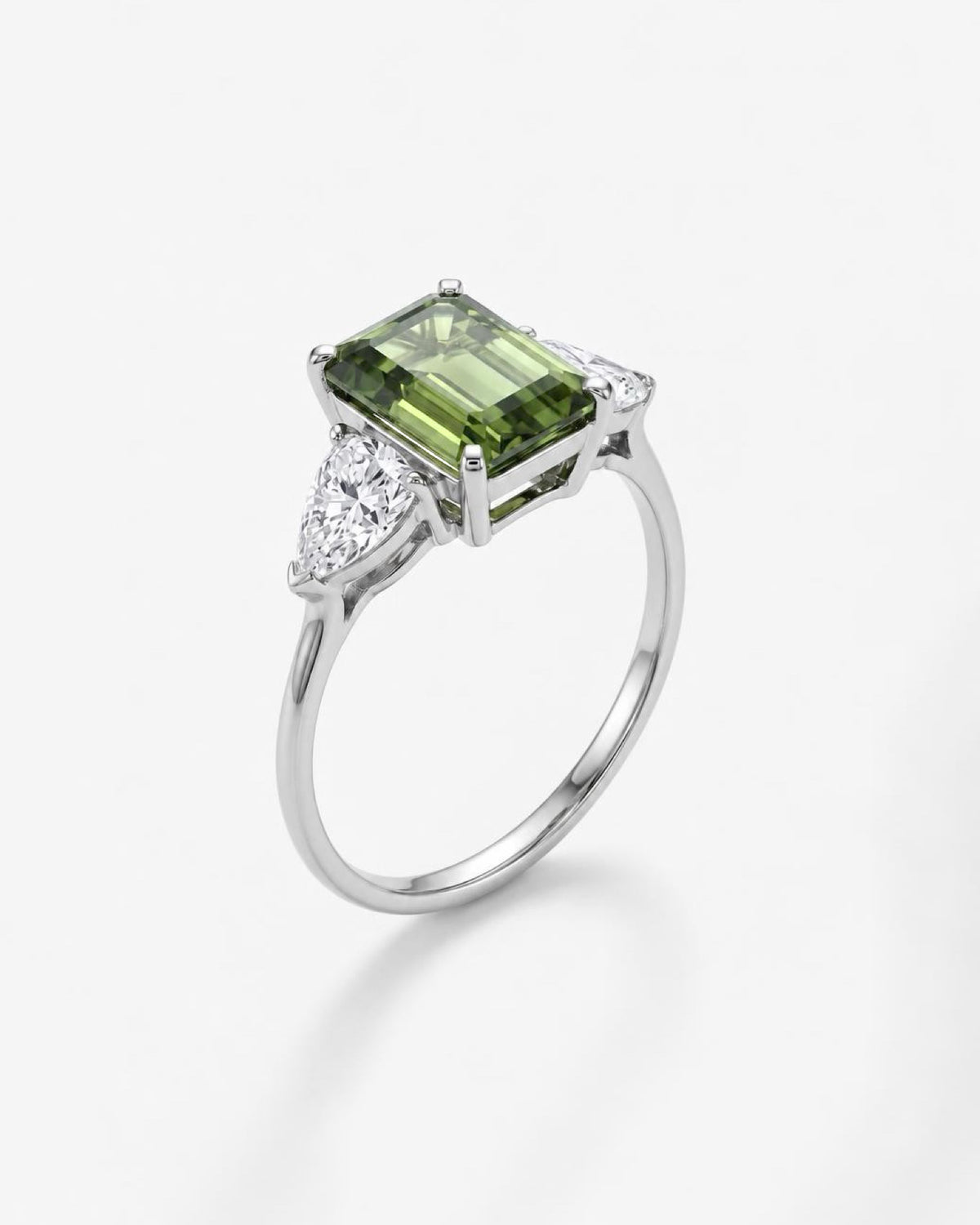 1.5ct fancy green emerald 3-stone lab grown diamond 14K ring