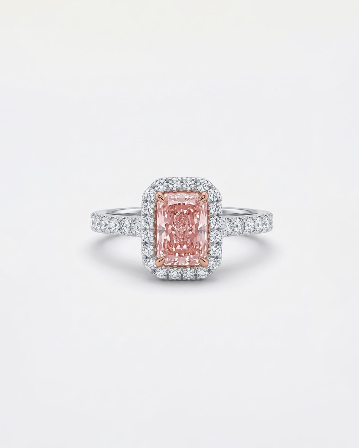 1ct pink radiant halo lab grown diamond 14K ring