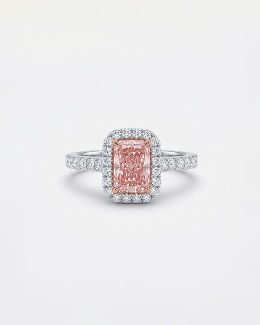 1ct pink radiant halo lab grown diamond 14K ring