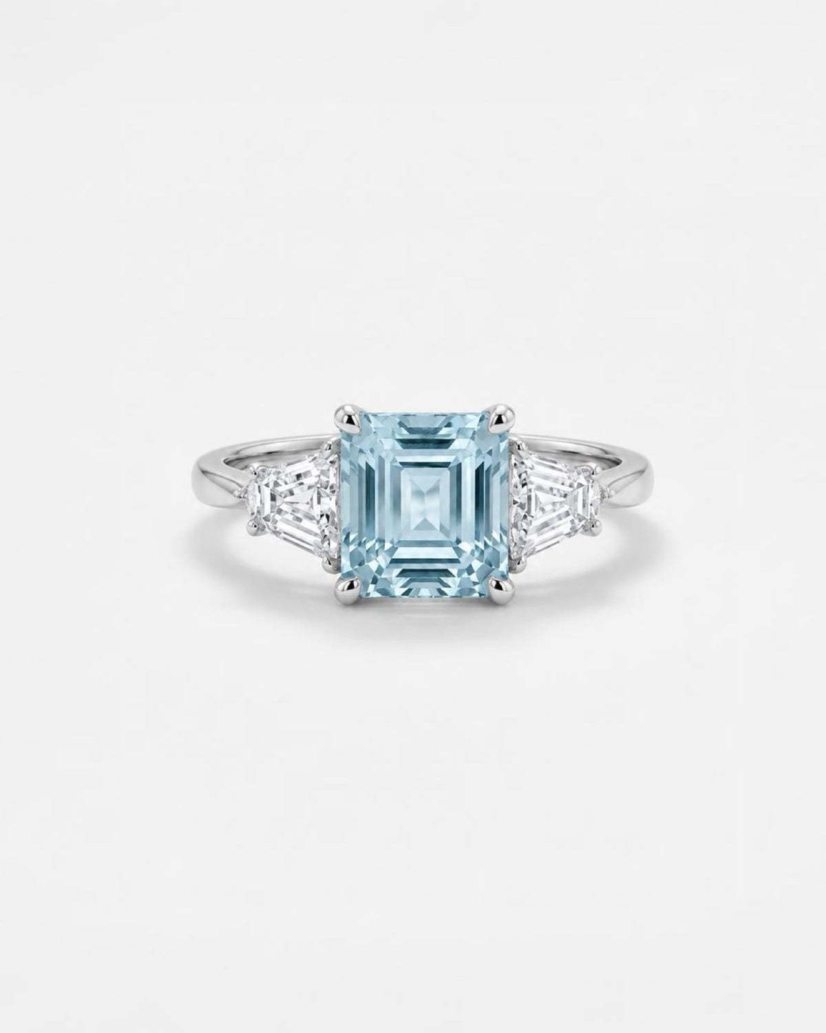 2ct fancy blue asscher 3-stone lab grown diamond 14K ring