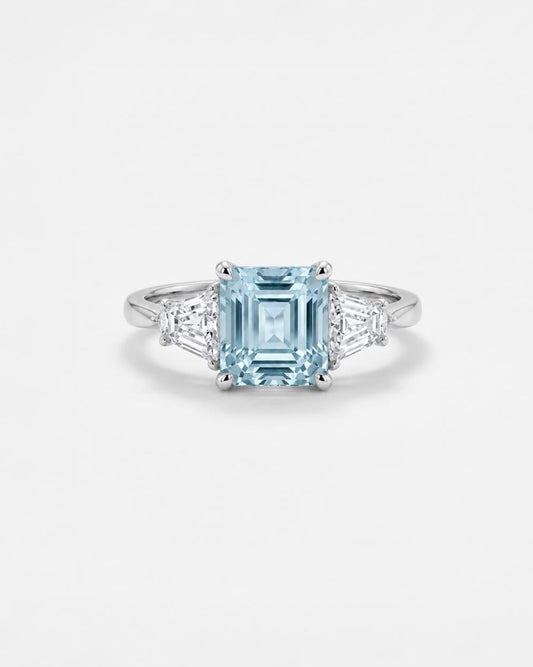 2ct fancy blue asscher 3-stone lab grown diamond 14K ring