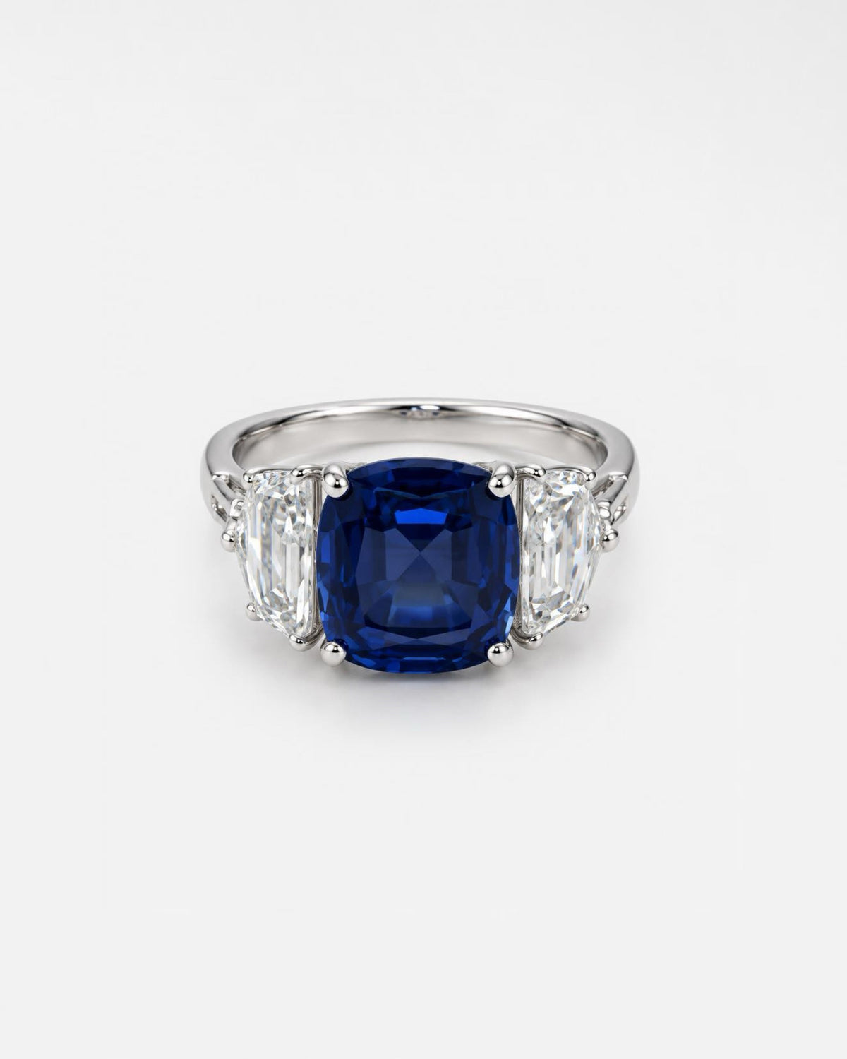 3.5ct royal blue cushion lab grown gemstone 9K ring