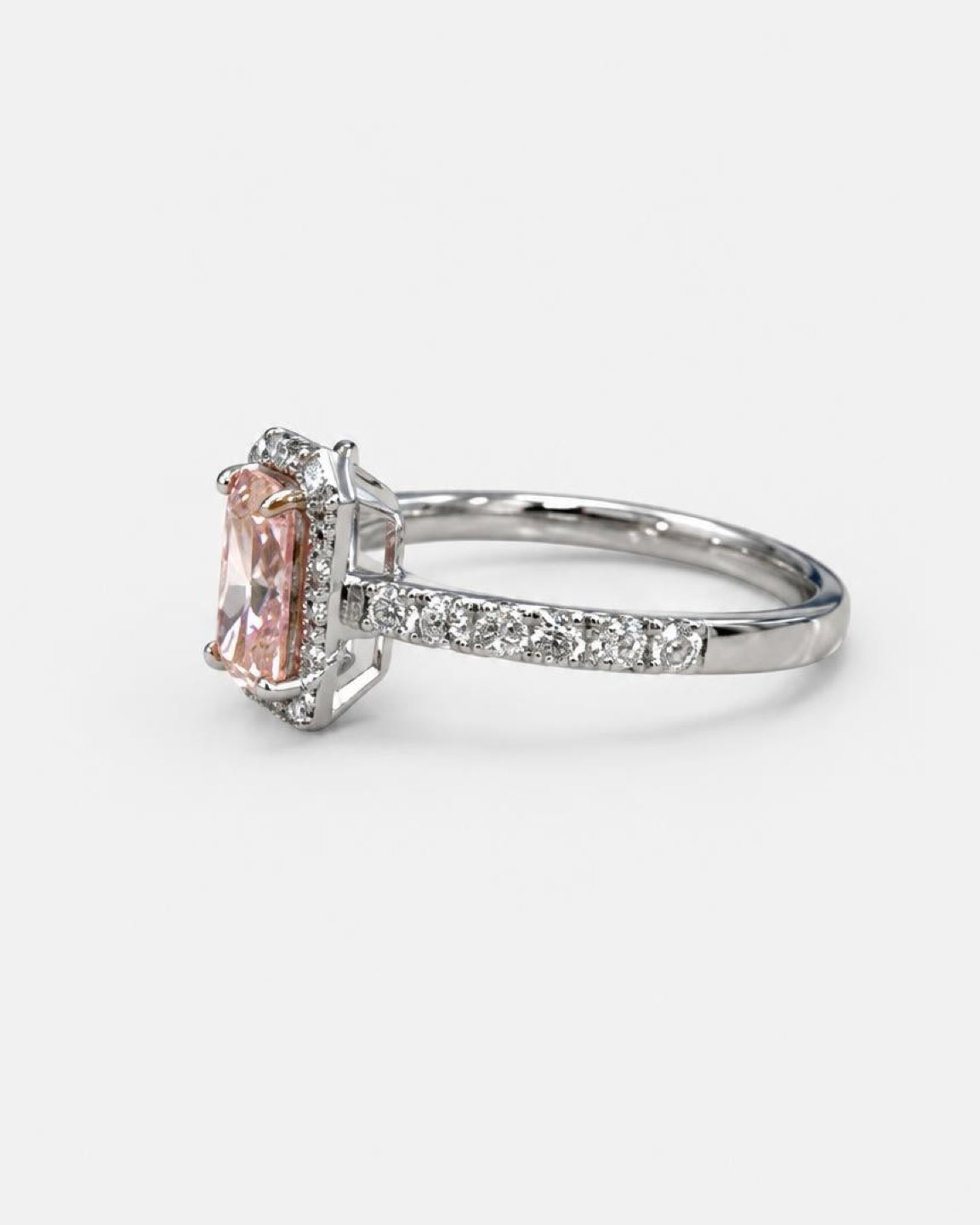 1ct pink radiant halo lab grown diamond 14K ring