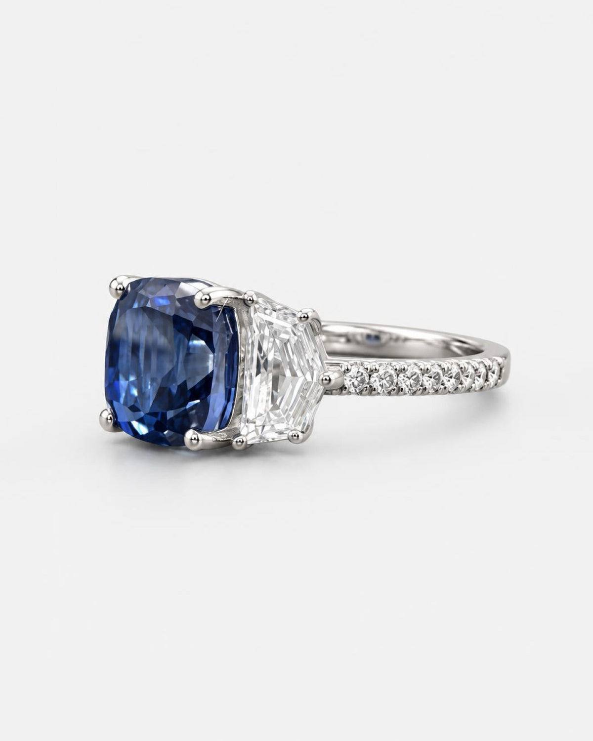 3.5ct royal blue cushion lab grown gemstone 9K ring