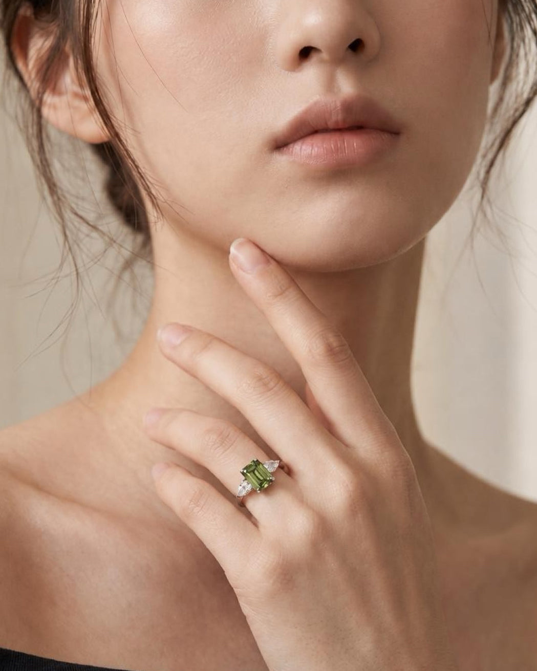 1.5ct fancy green emerald 3-stone lab grown diamond 14K ring