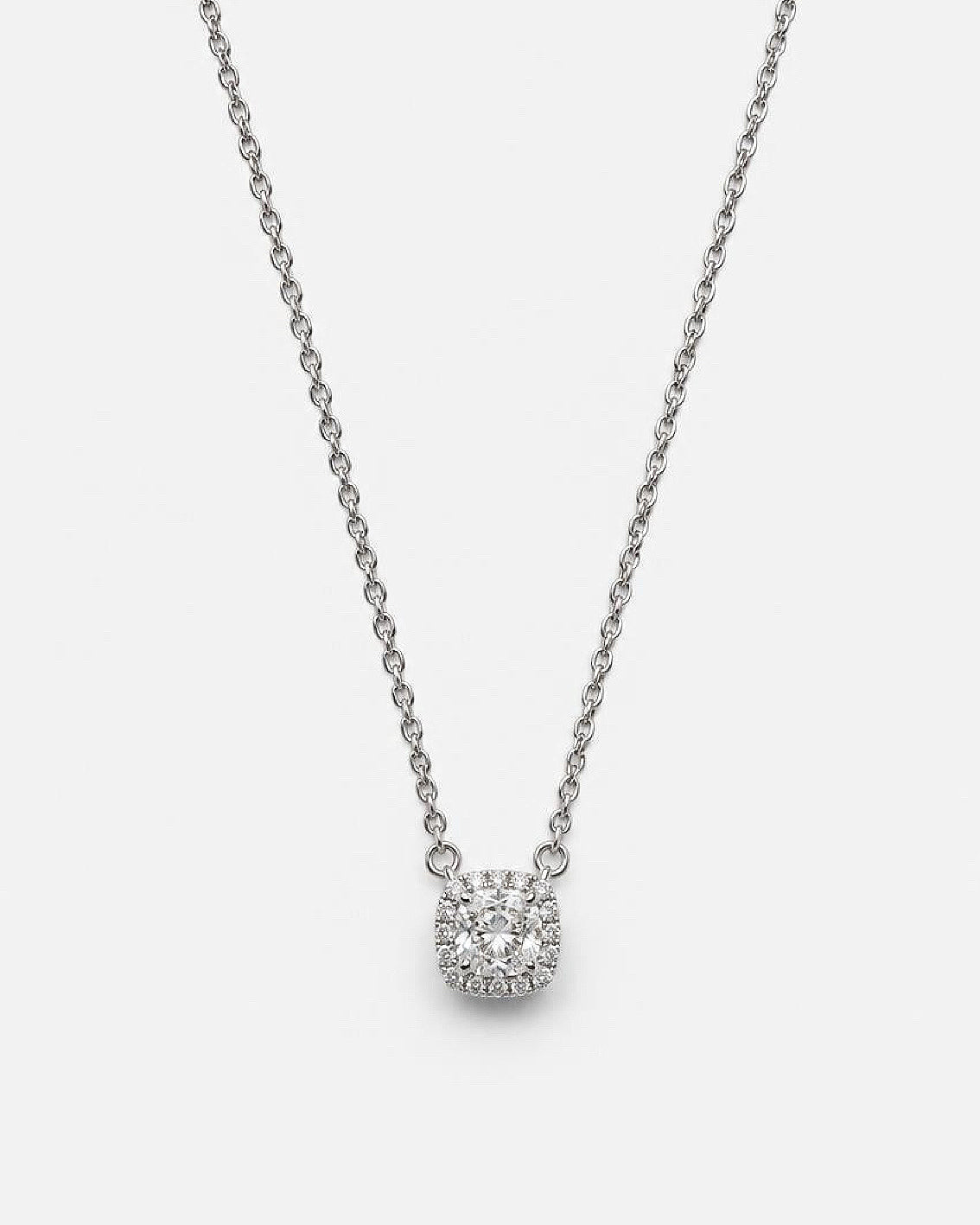 1ct cushion halo lab grown diamond rhodium plated necklace