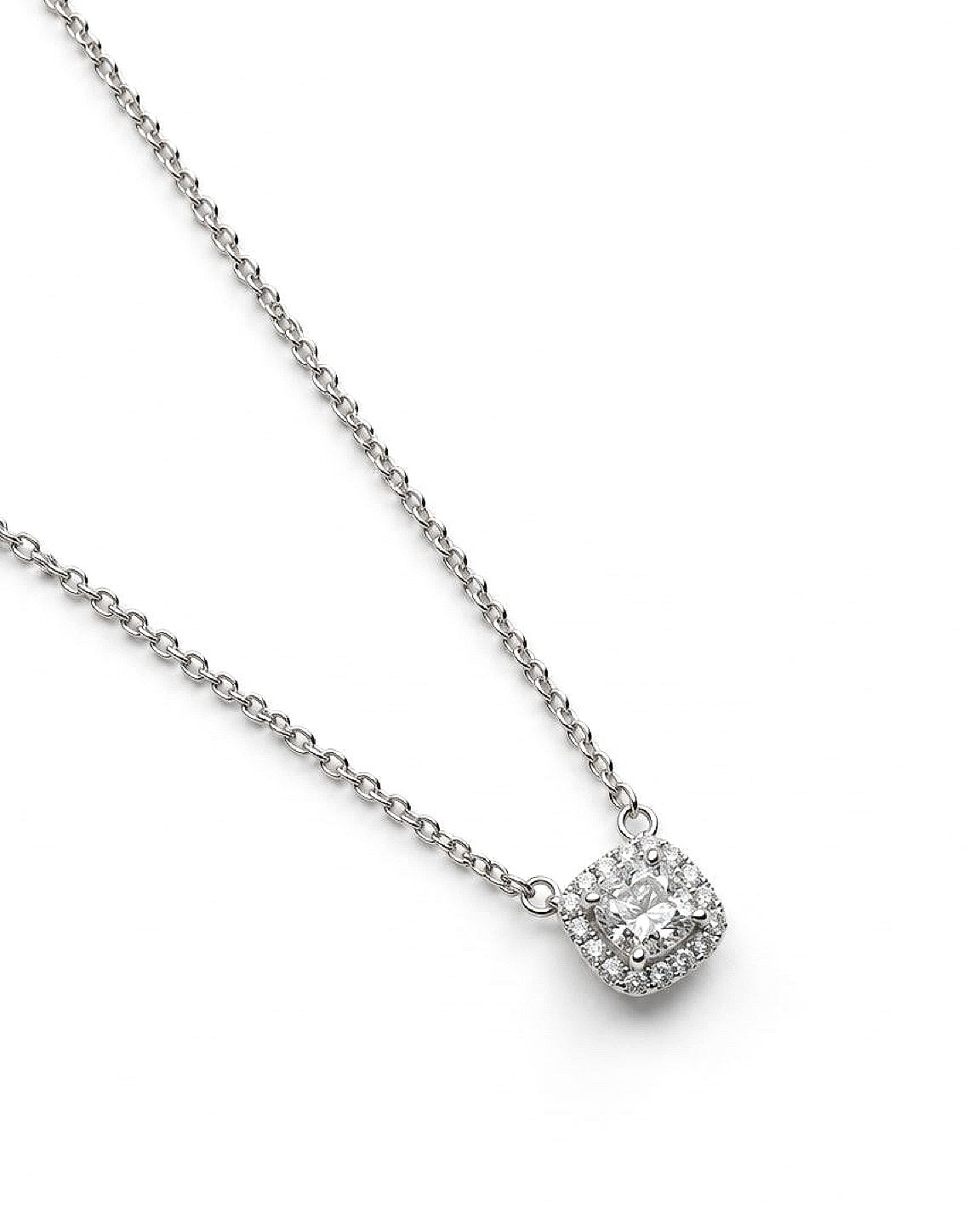 1ct cushion halo lab grown diamond rhodium plated necklace