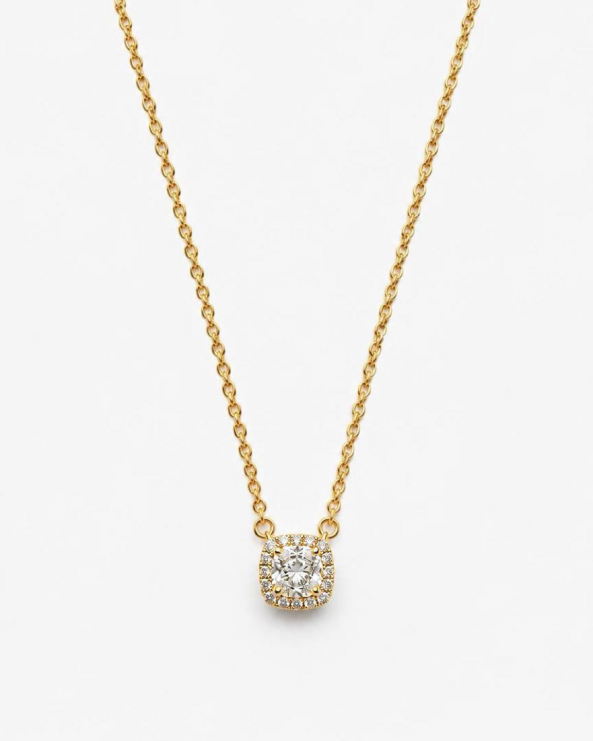 1ct cushion halo lab grown diamond rhodium plated necklace
