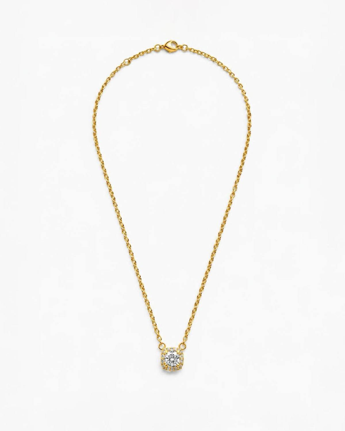 1ct cushion halo lab grown diamond rhodium plated necklace