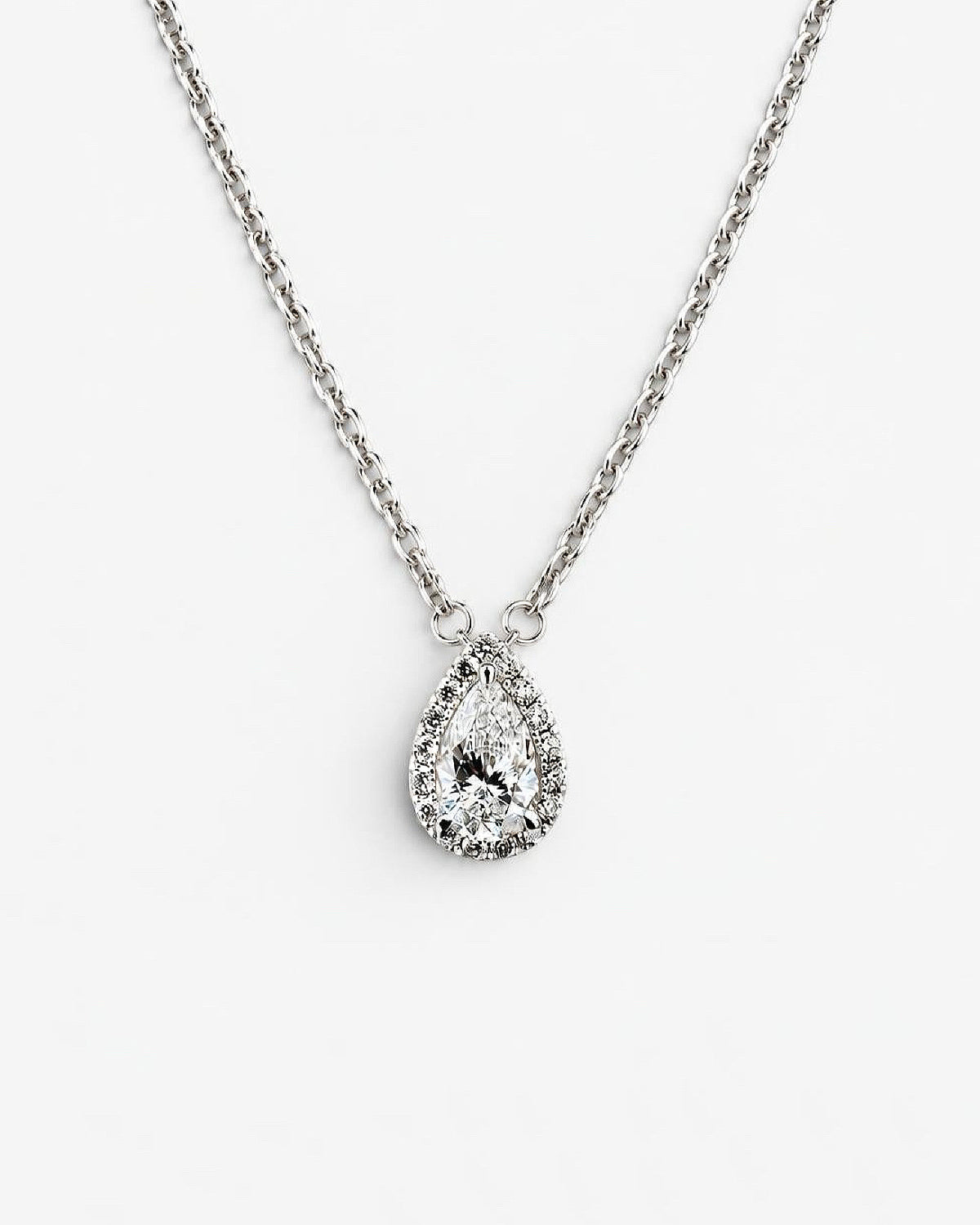 0.5ct / 0.8ct / 1ct pear halo lab grown diamond rhodium plated necklace