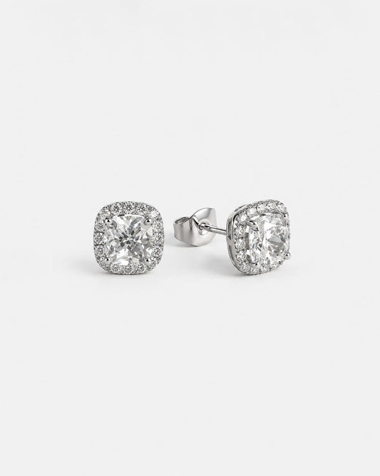1ct round halo lab grown diamond rhodium plated alloy studded earrings