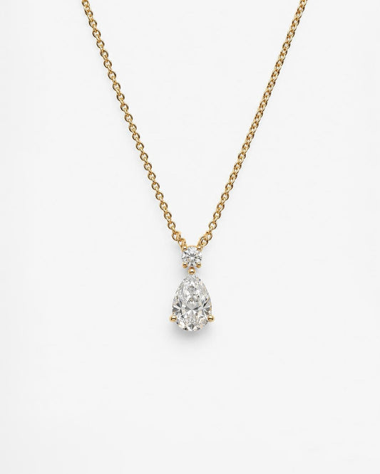 1ct pear lab grown diamond rhodium plated necklace