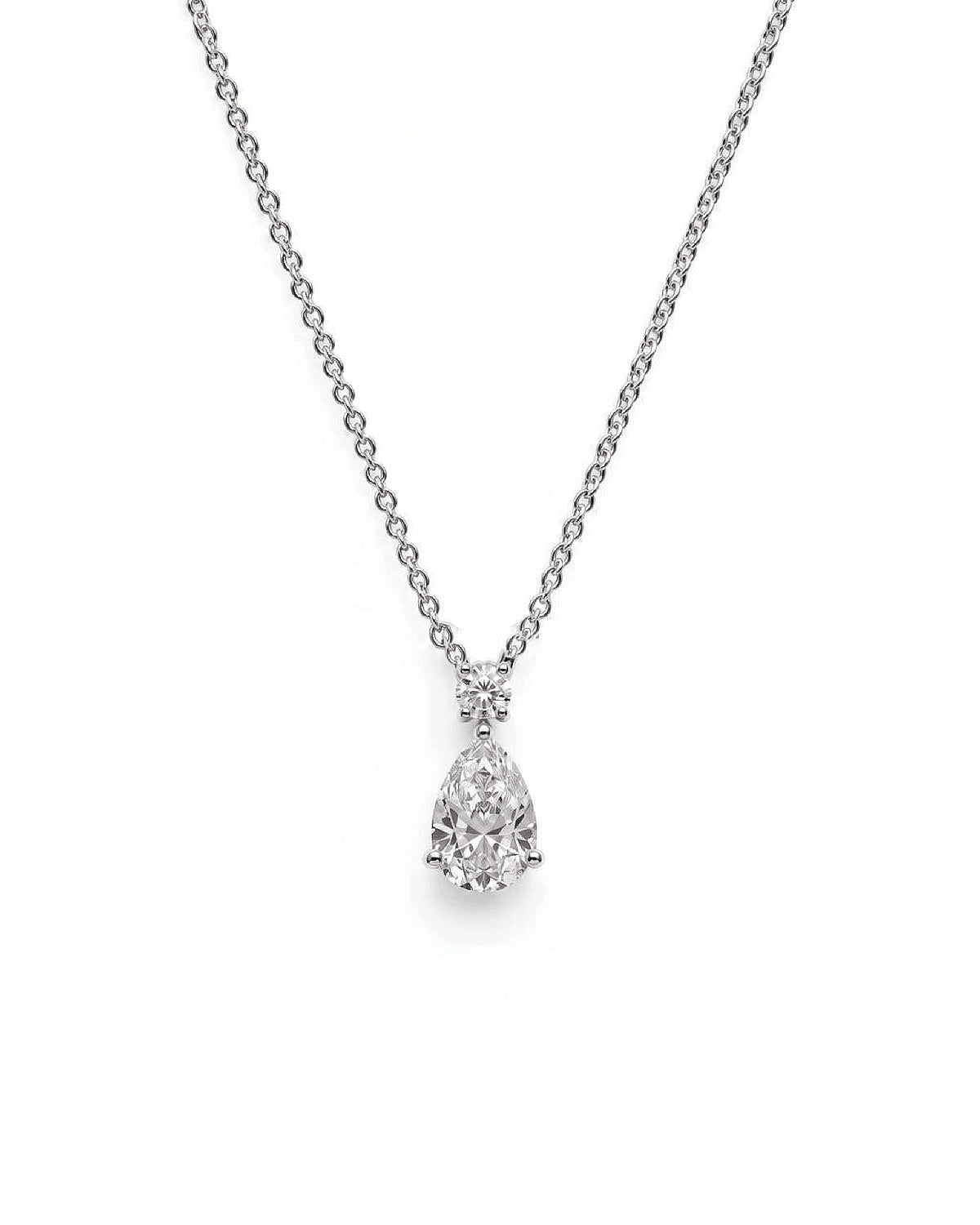 1ct pear lab grown diamond rhodium plated necklace
