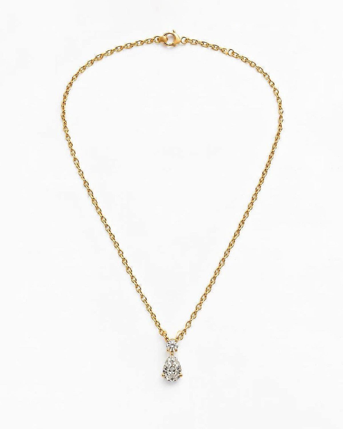 1ct pear lab grown diamond rhodium plated necklace