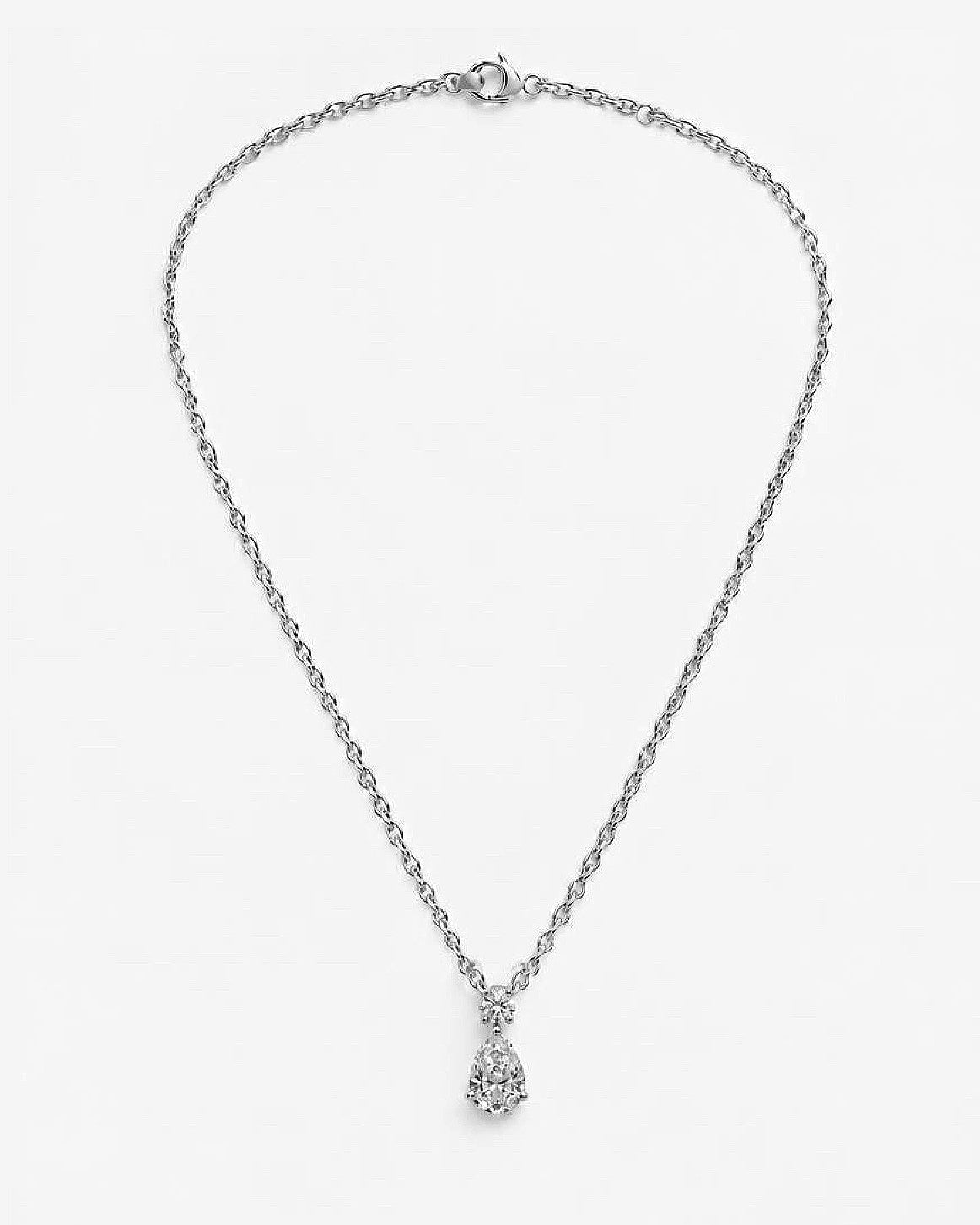 1ct pear lab grown diamond rhodium plated necklace
