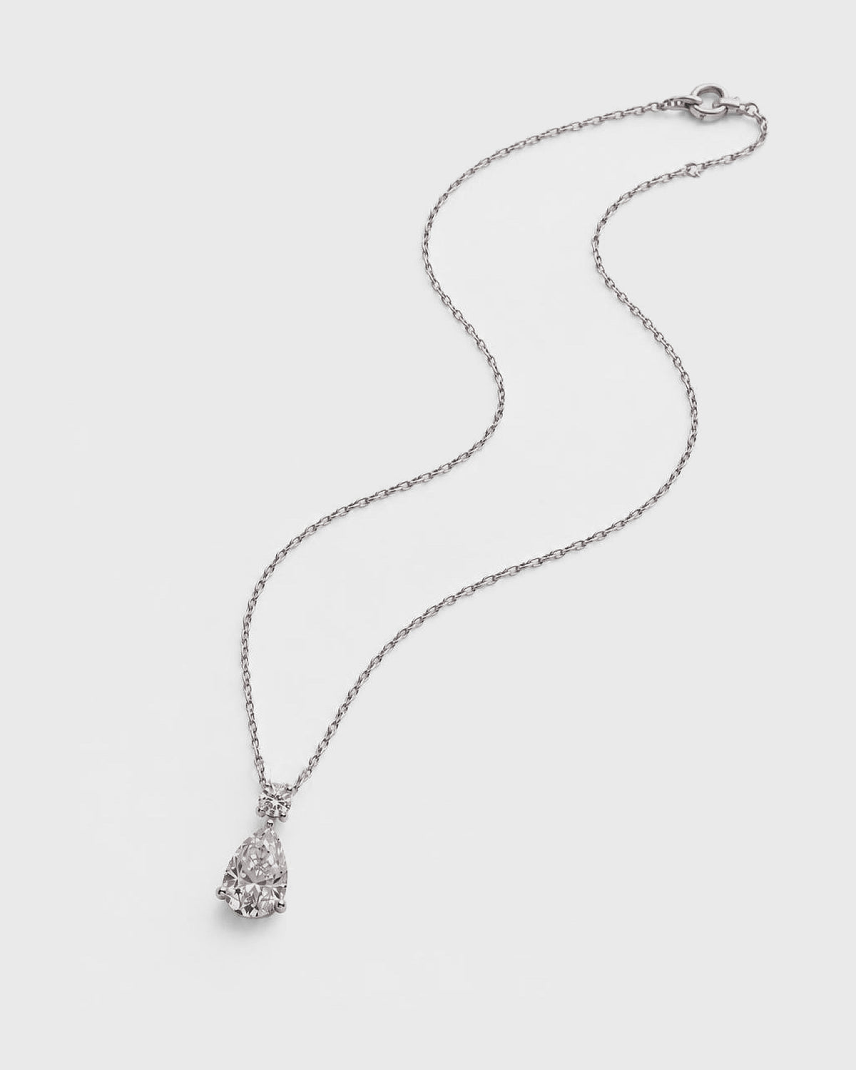 1ct pear lab grown diamond rhodium plated necklace