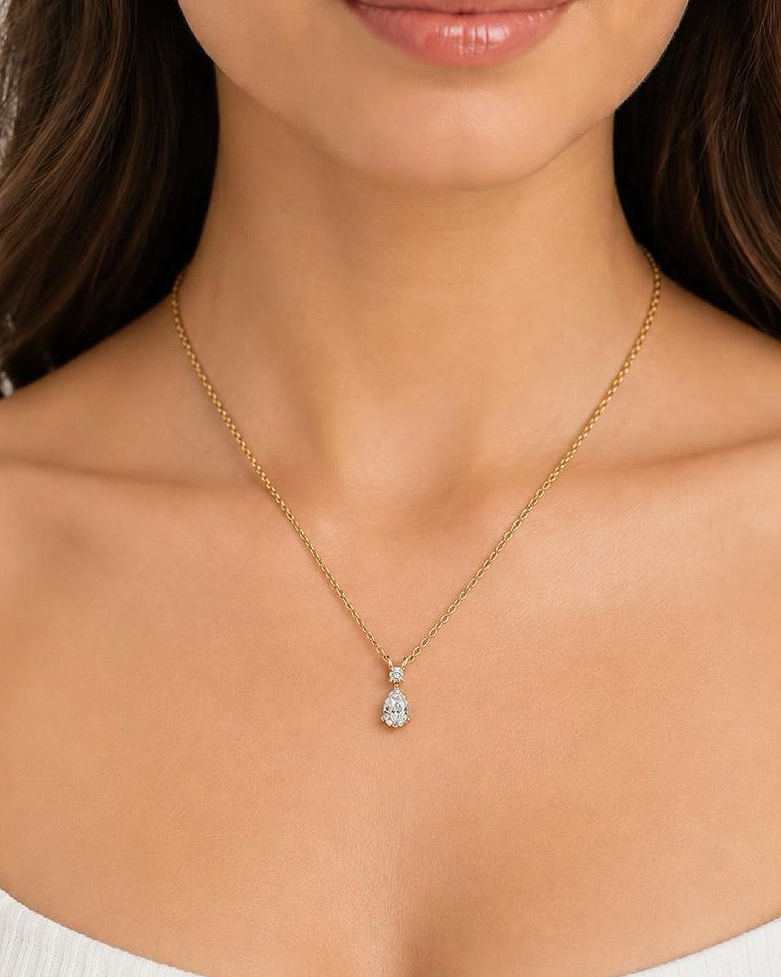 1ct pear lab grown diamond rhodium plated necklace