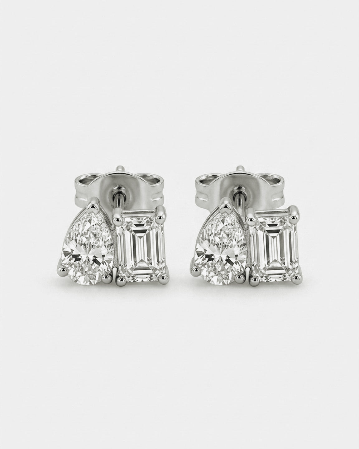 pear & emerald lab-grown diamond rhodium plated stud earrings