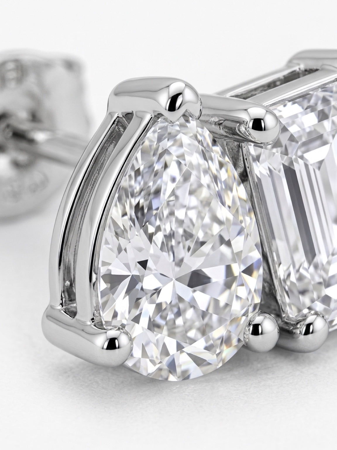 pear & emerald lab-grown diamond rhodium plated stud earrings