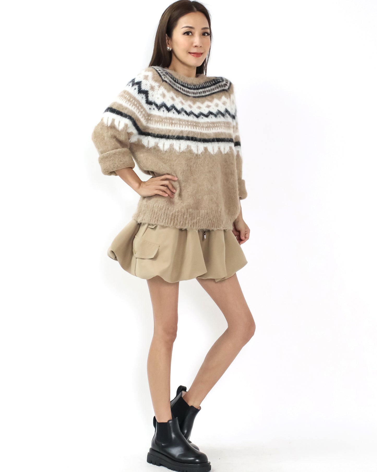 beige pattern mohair knitted top *pre-order*