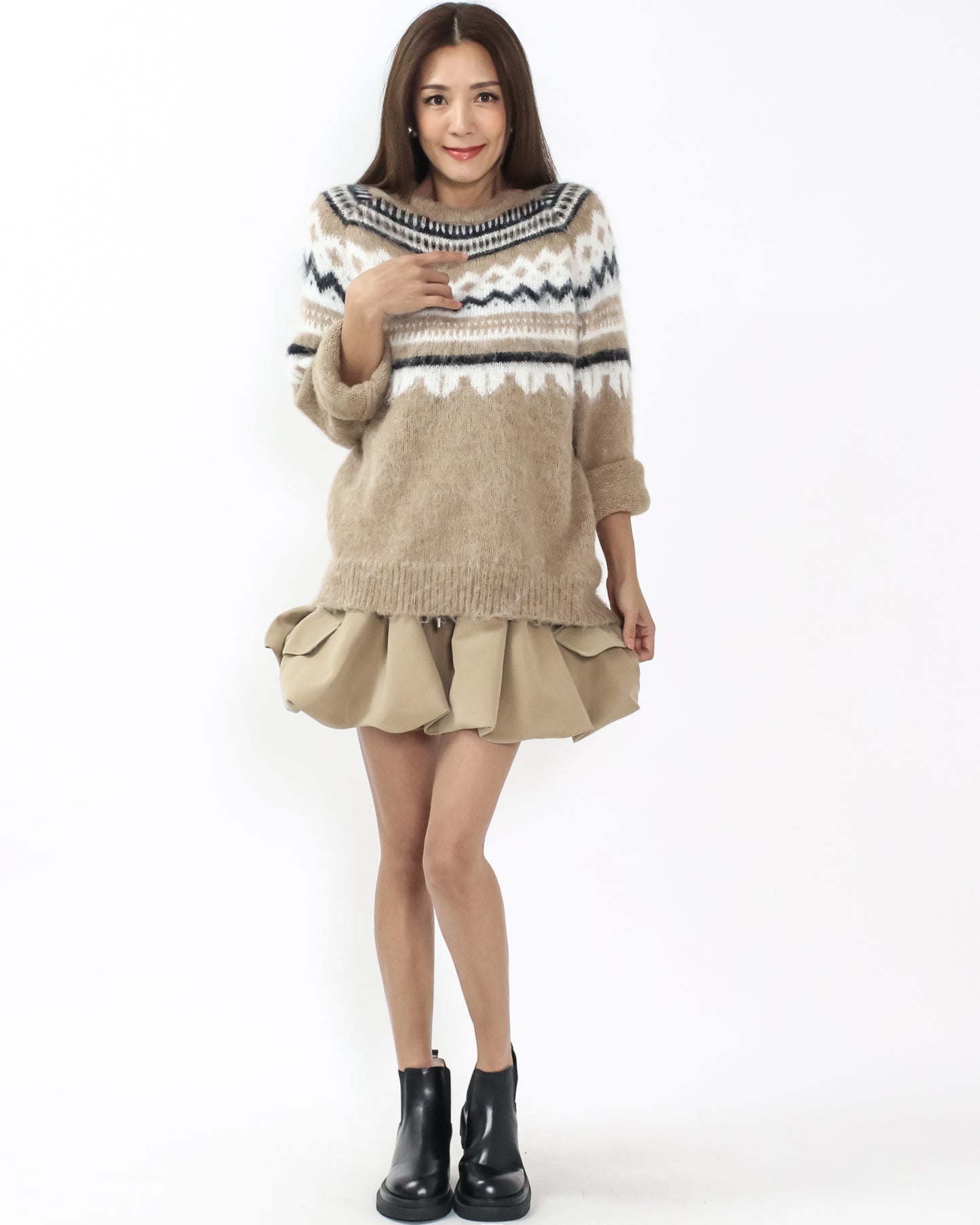 beige pattern mohair knitted top *pre-order*