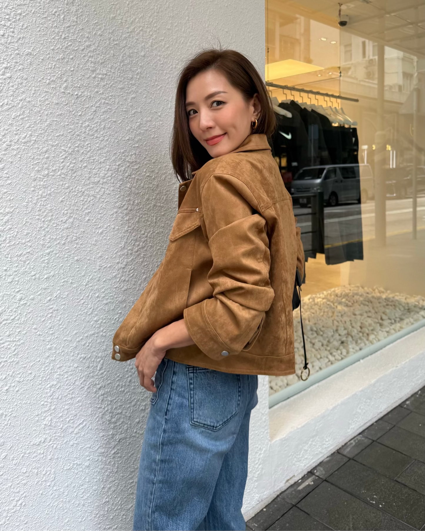 beige PU suede jacket