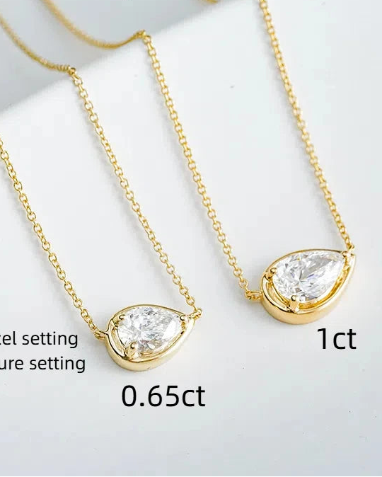 0.65ct / 1ct pear bezel pendant 14k lab diamond necklace