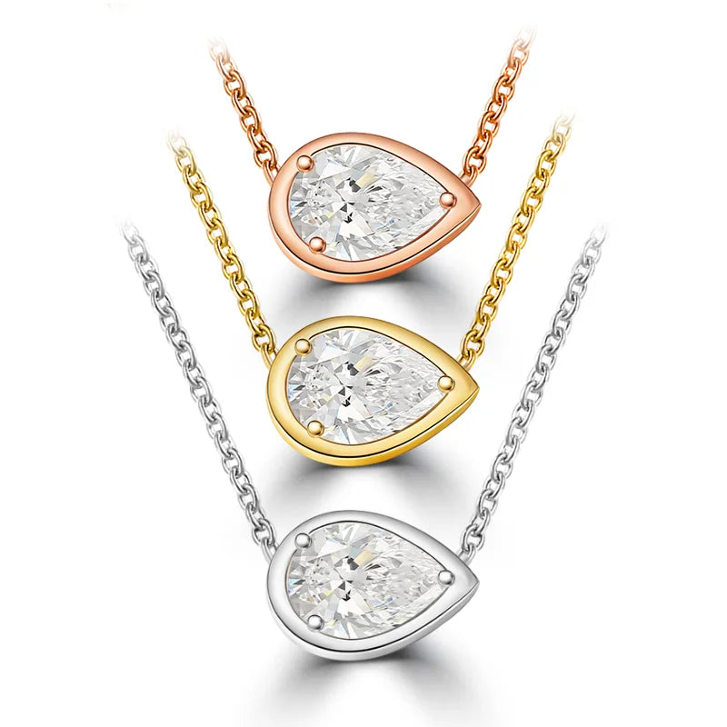 0.65ct / 1ct pear bezel pendant 14k lab diamond necklace