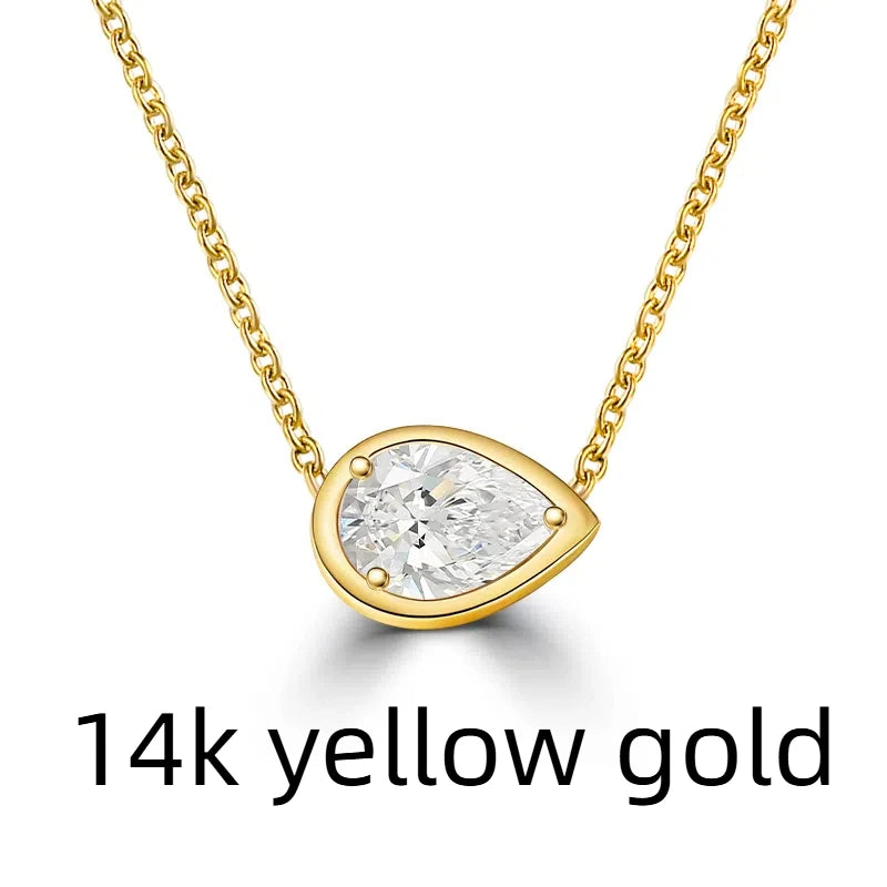 0.65ct / 1ct pear bezel pendant 14k lab diamond necklace