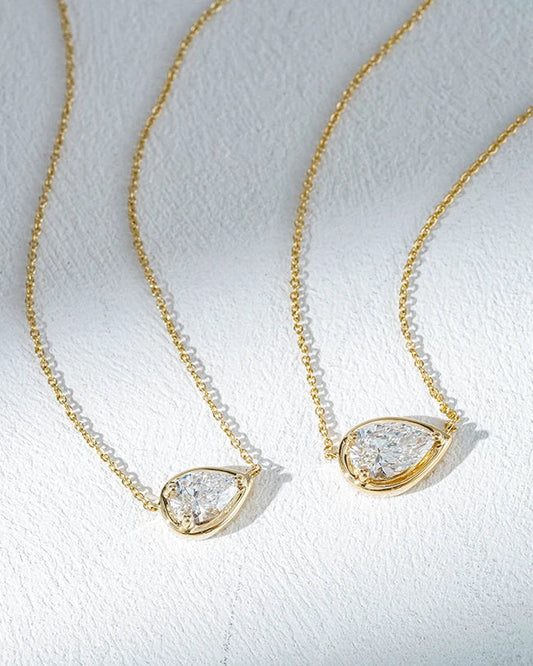 0.65ct / 1ct pear bezel pendant 14k lab diamond necklace