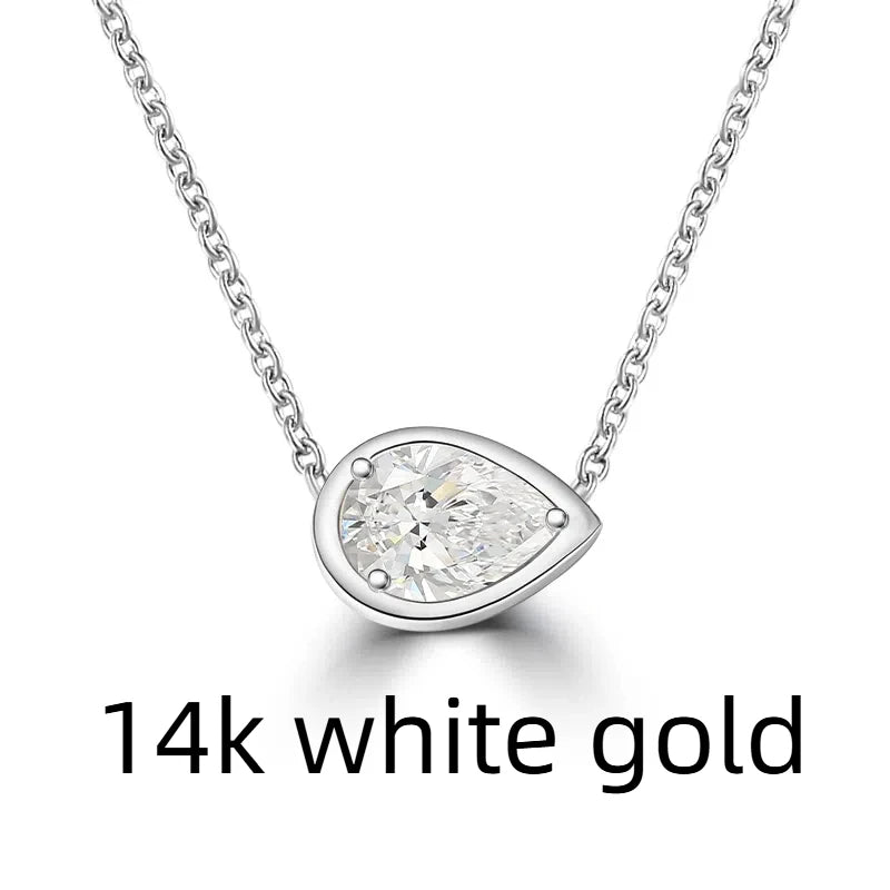 0.65ct / 1ct pear bezel pendant 14k lab diamond necklace