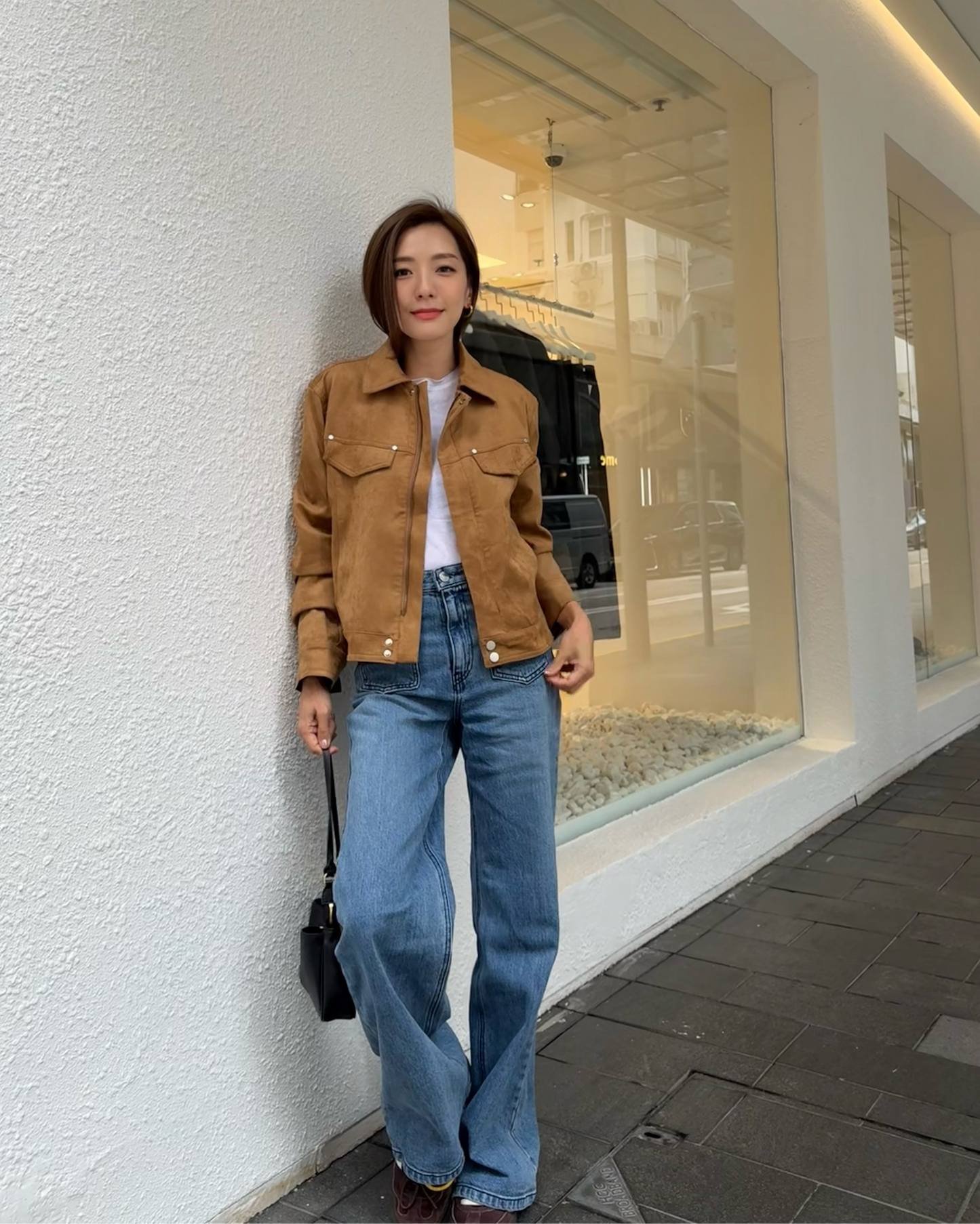 beige PU suede jacket