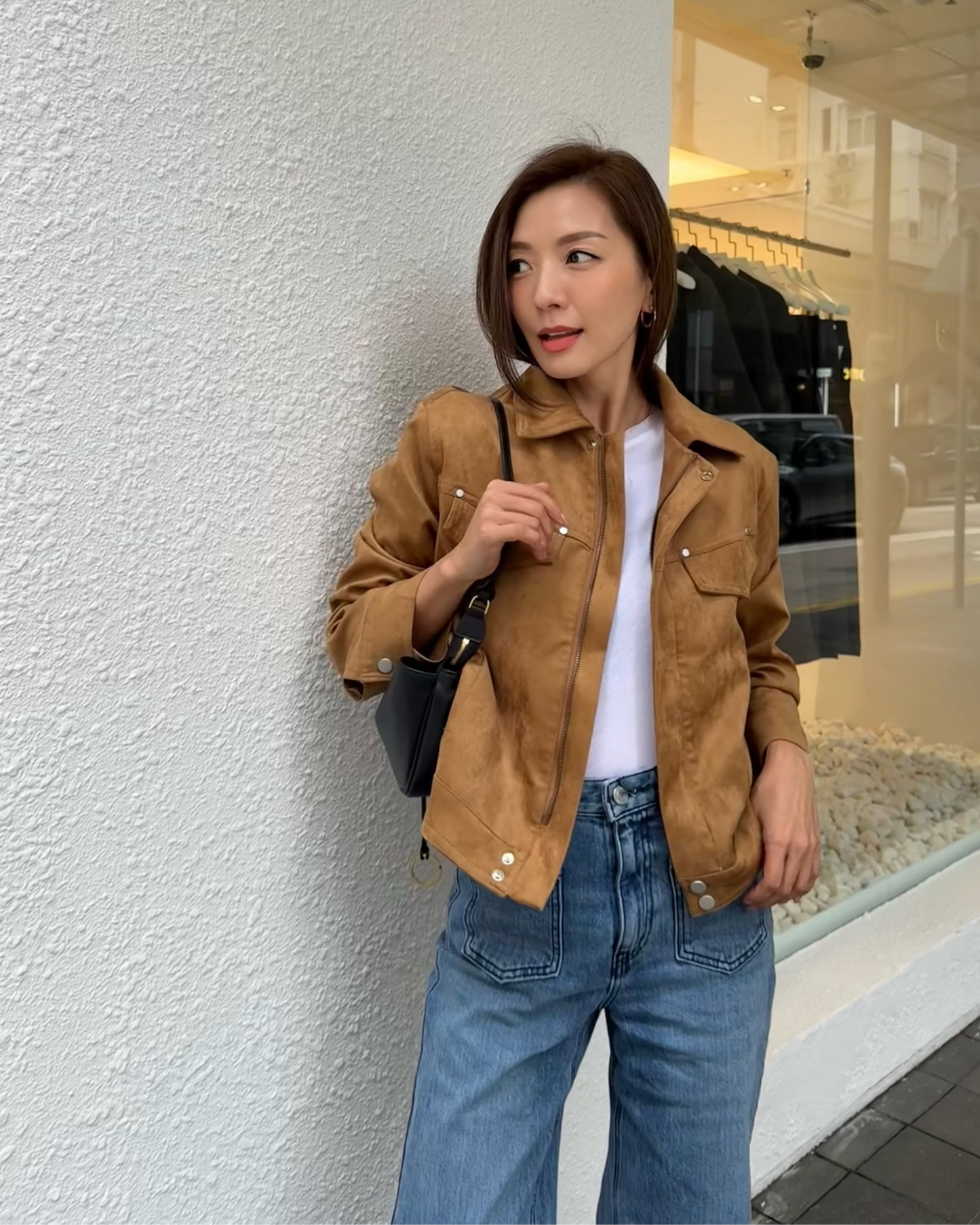 beige PU suede jacket