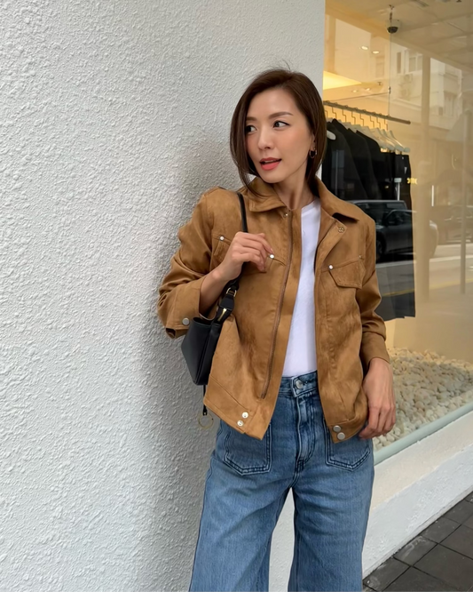 beige PU suede jacket