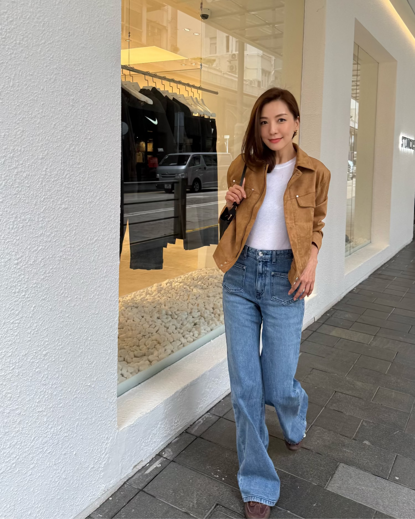 beige PU suede jacket