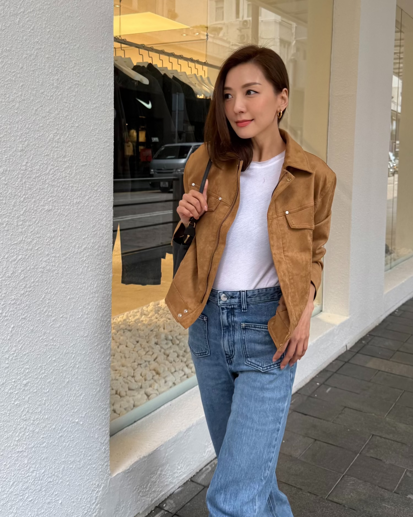 beige PU suede jacket