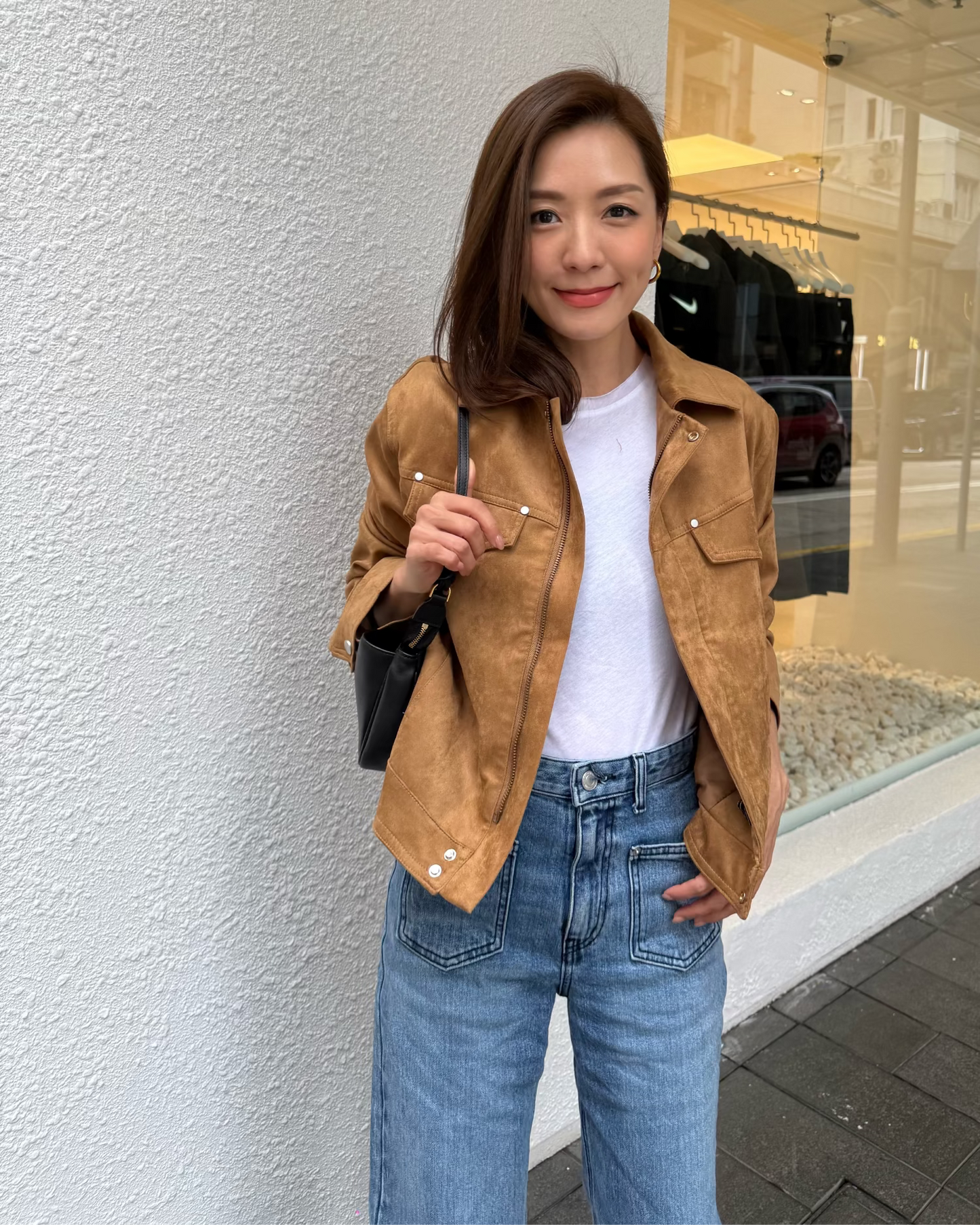 beige PU suede jacket